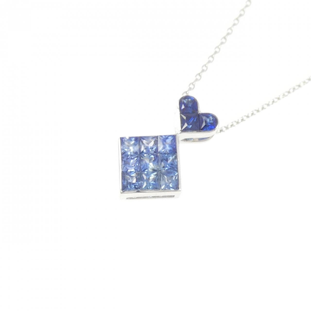 K18WG ハート サファイヤ ネックレス 0.74CT