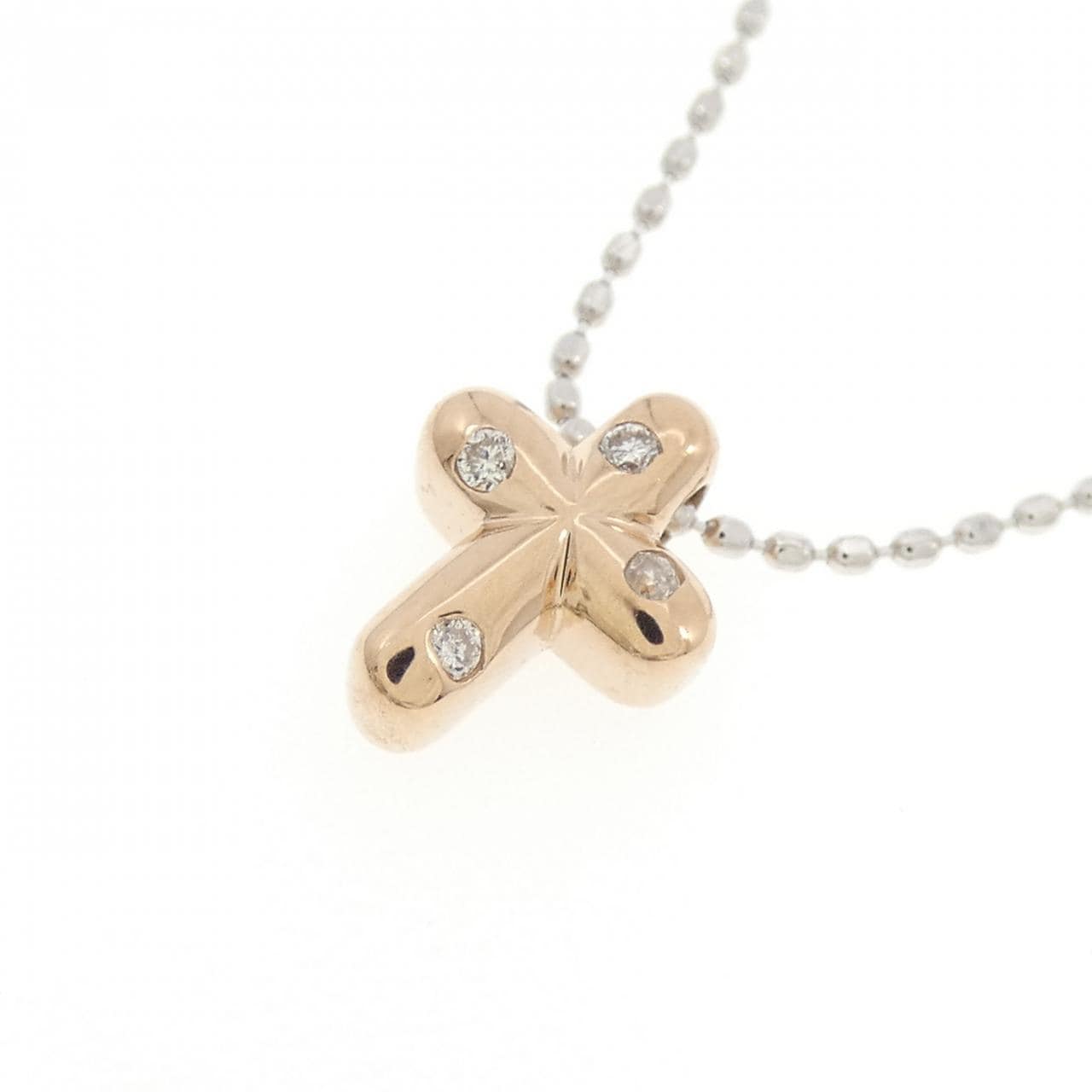 K18PG/K10WG クロス ダイヤモンド ネックレス 0.03CT