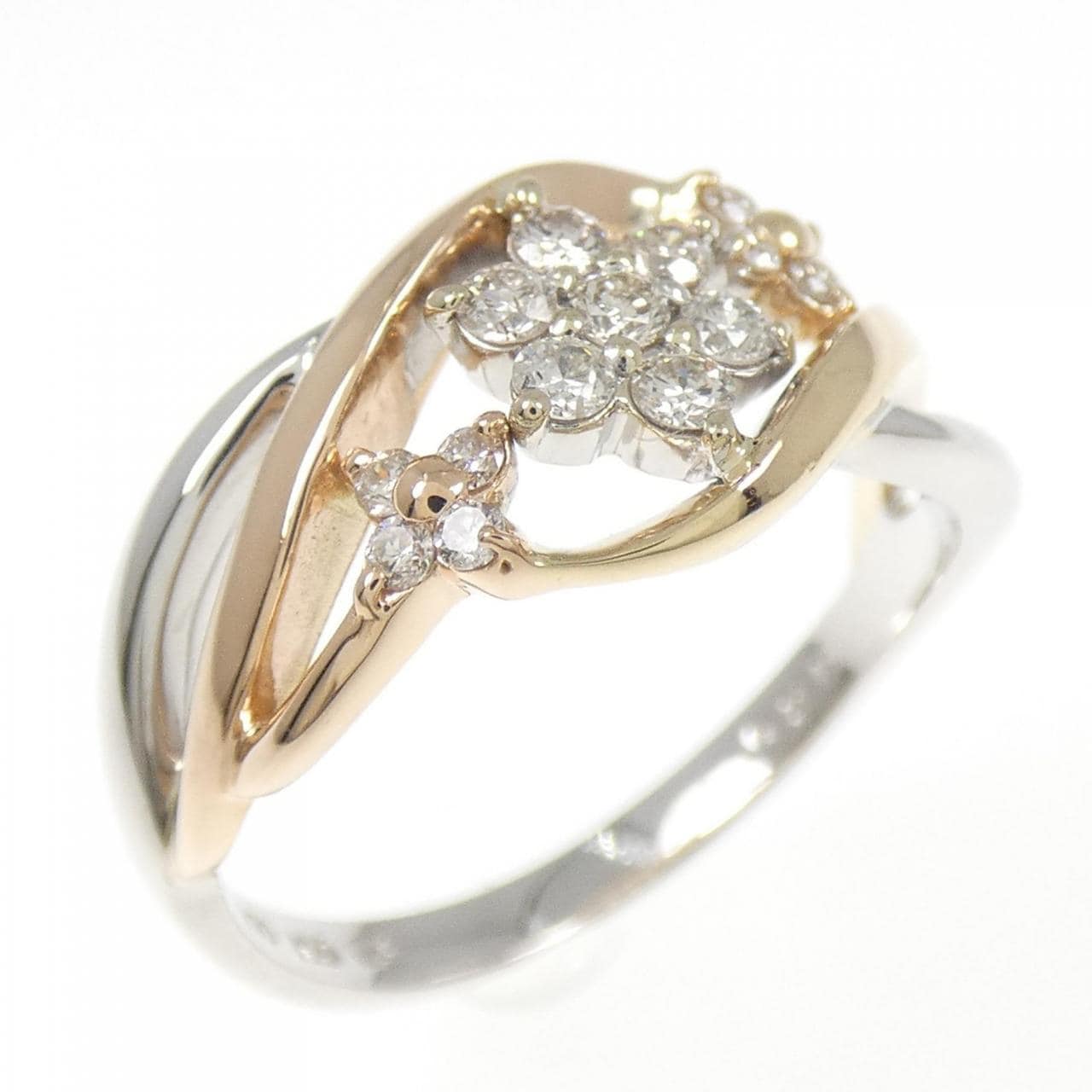 K10スリーカラー フラワー ダイヤモンド リング 0.25CT