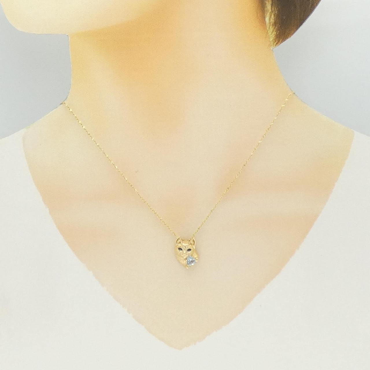 750YG キャット アクアマリン ネックレス