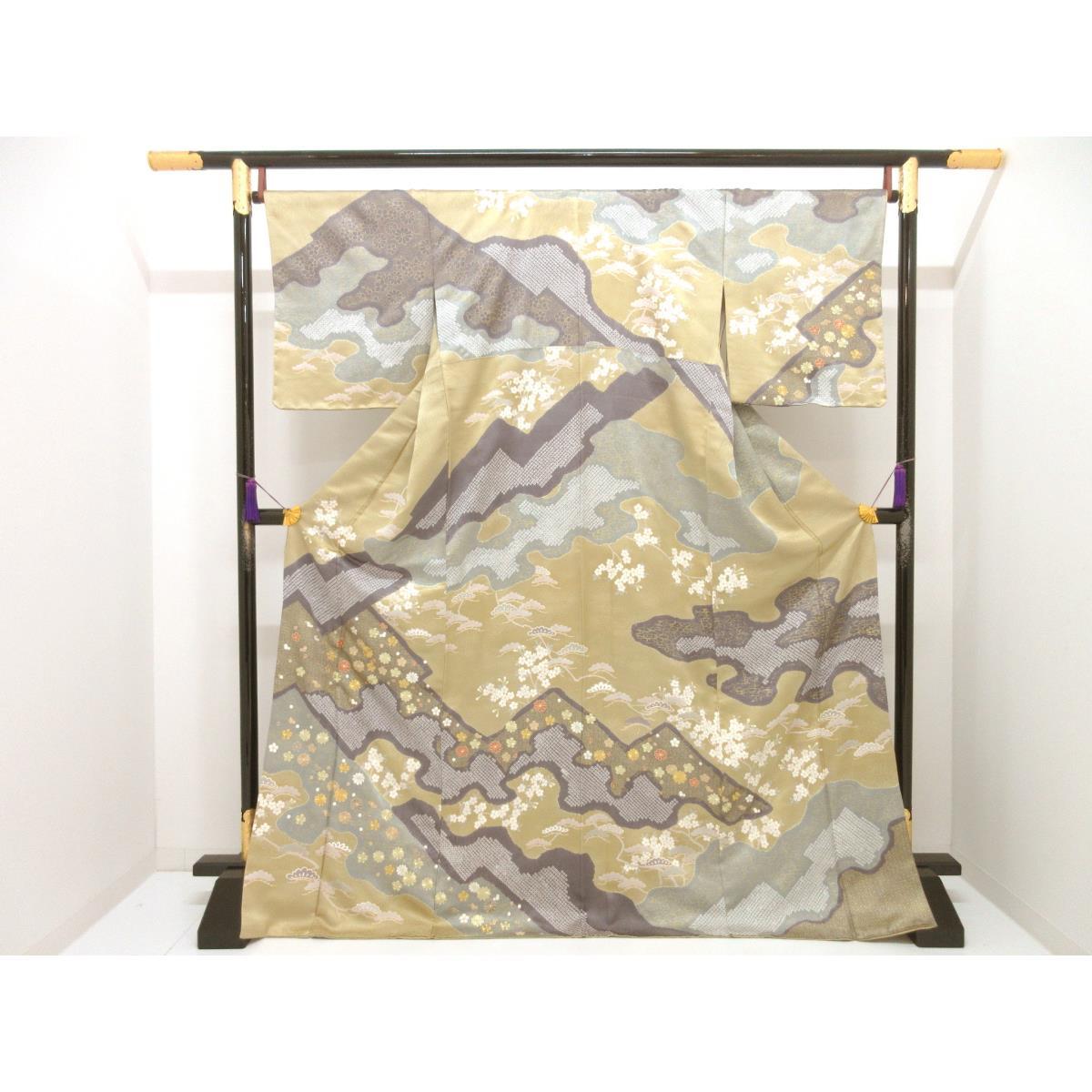 訪問着　友禅金彩加工　刺繍入り　絞り加工　身幅Ｌ寸