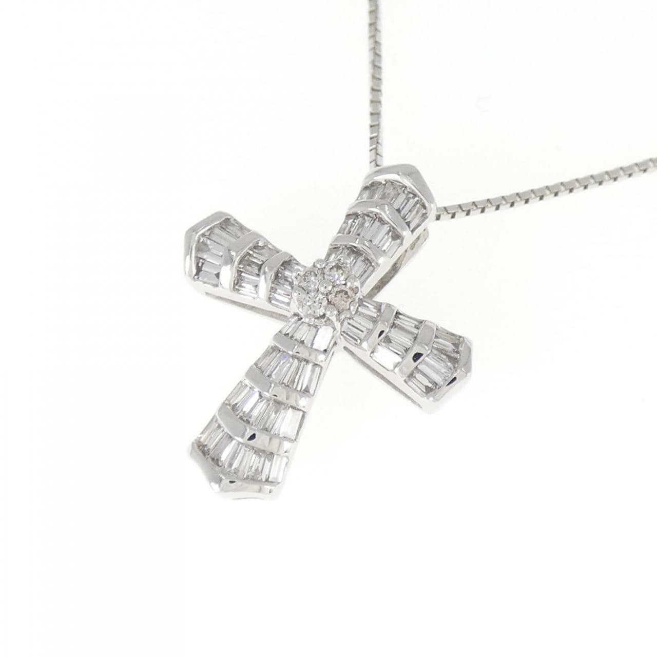 K18WG クロス ダイヤモンド ネックレス 0.42CT