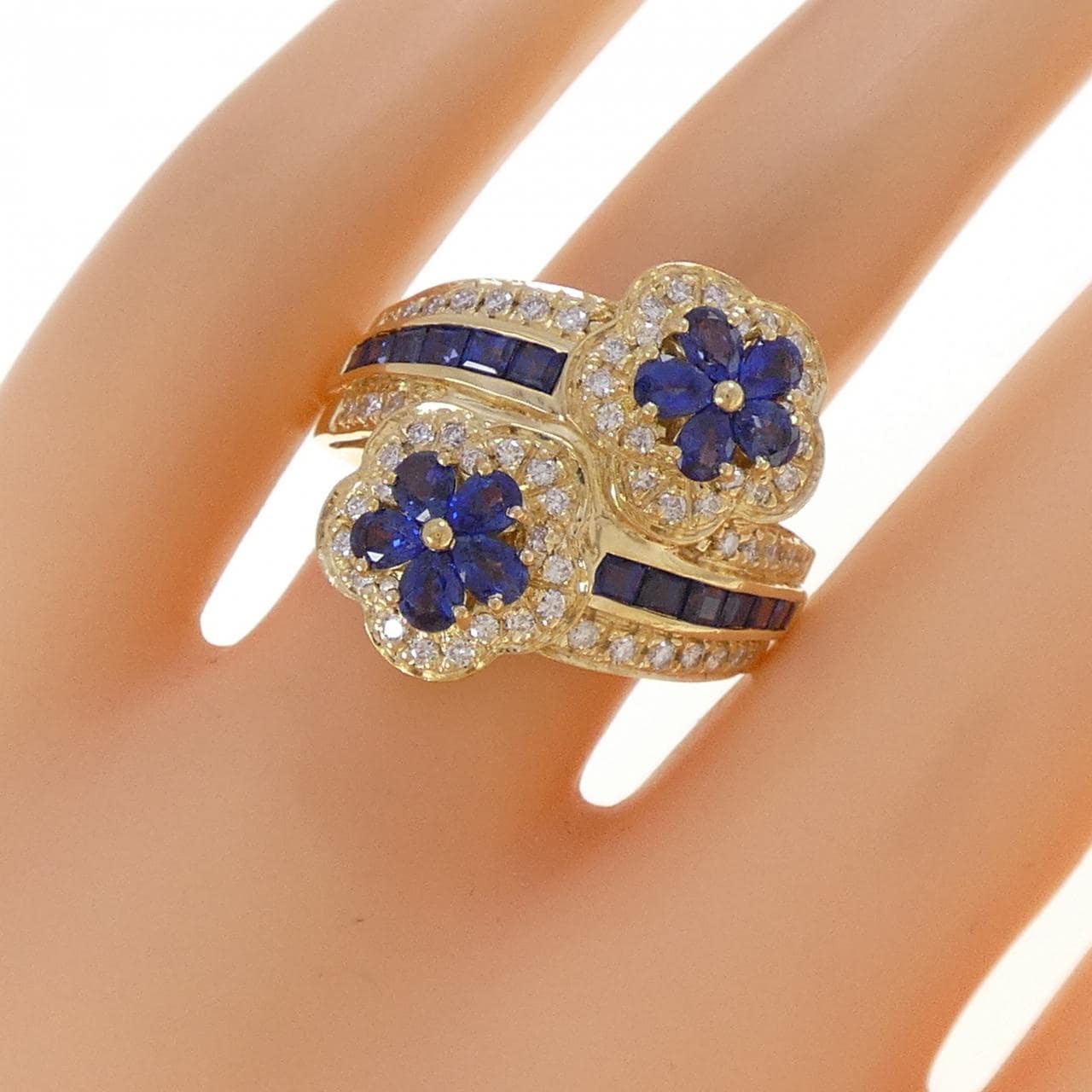 K18YG フラワー サファイヤ リング 2.41CT