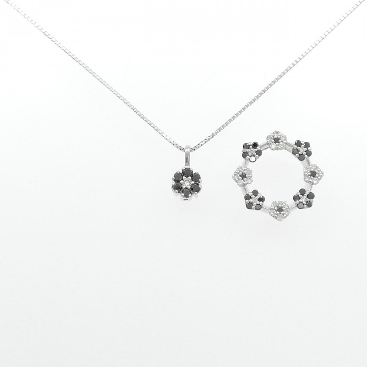 K18WG 2WAY フラワー ダイヤモンド ネックレス 0.65CT