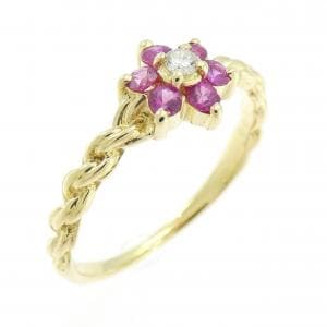 K18YG フラワー ルビー リング