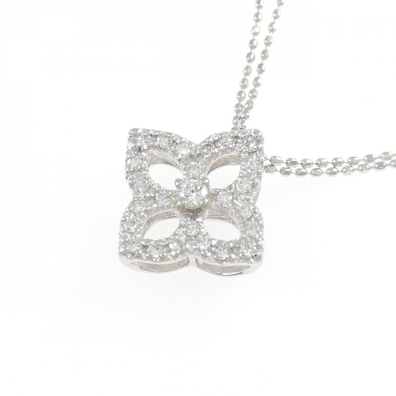 K18WG フラワー ダイヤモンド ネックレス 0.23CT