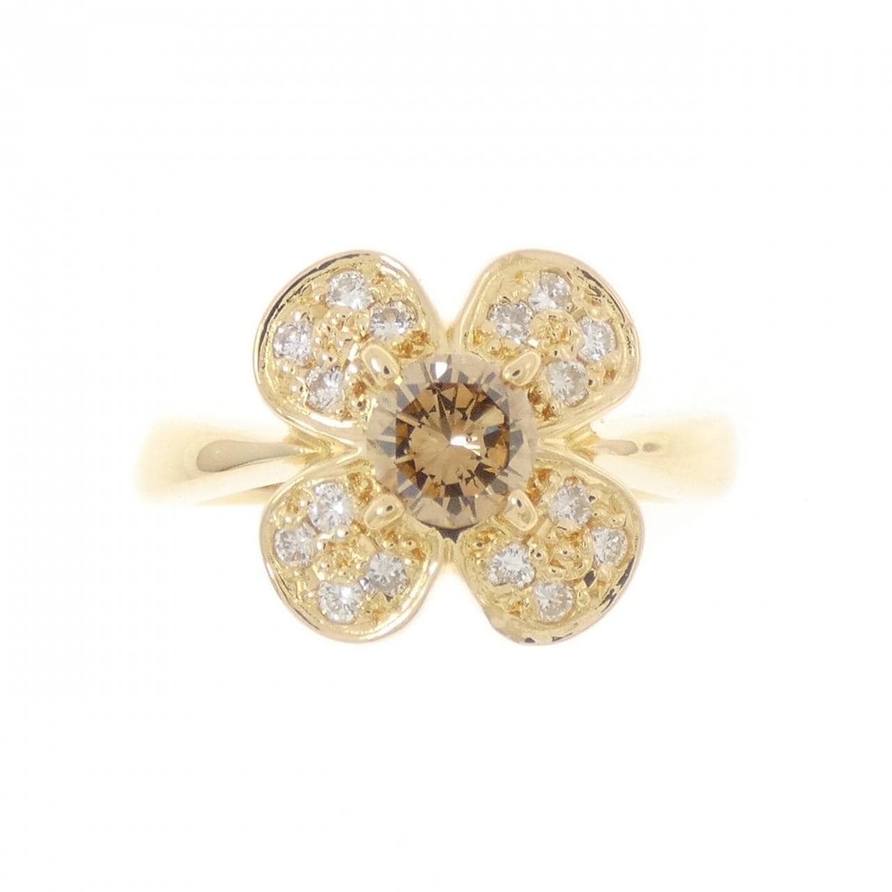 K18YG フラワー ダイヤモンド リング 0.422CT