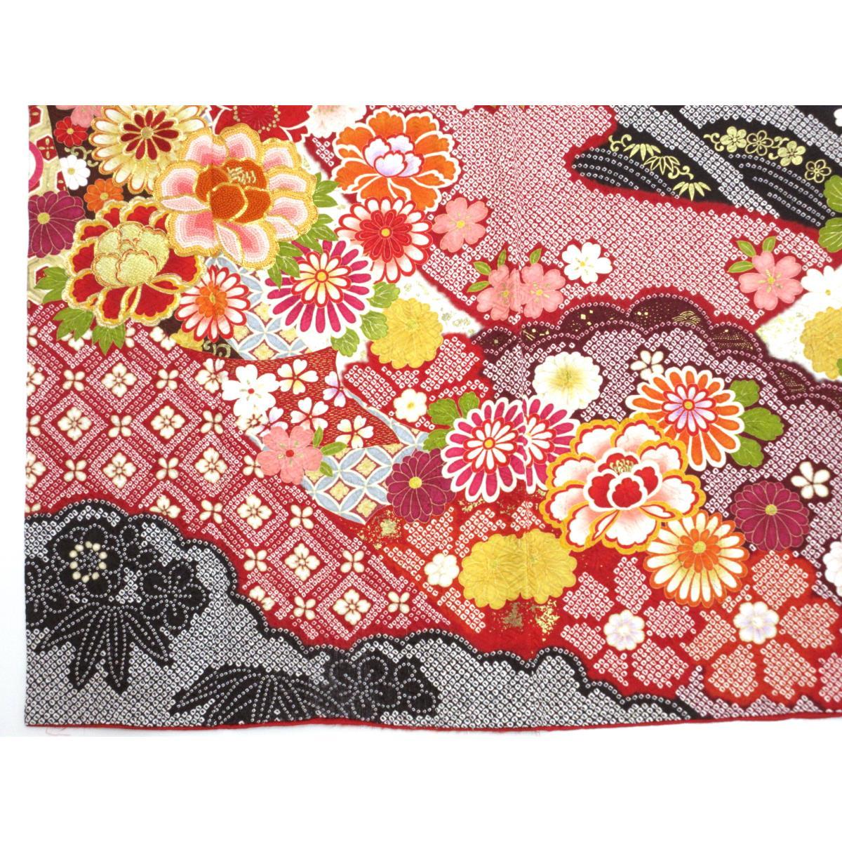 振袖　友禅金彩加工　刺繍入り絞り加工