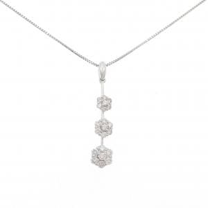 K18WG/750WG フラワー ダイヤモンド ネックレス 0.70CT