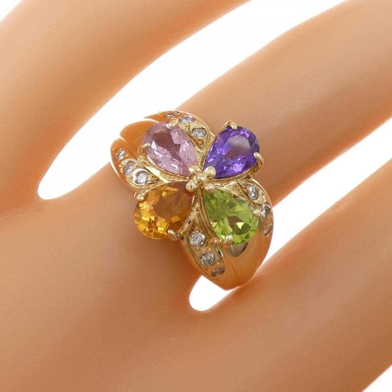 K18YG flower color stone ring