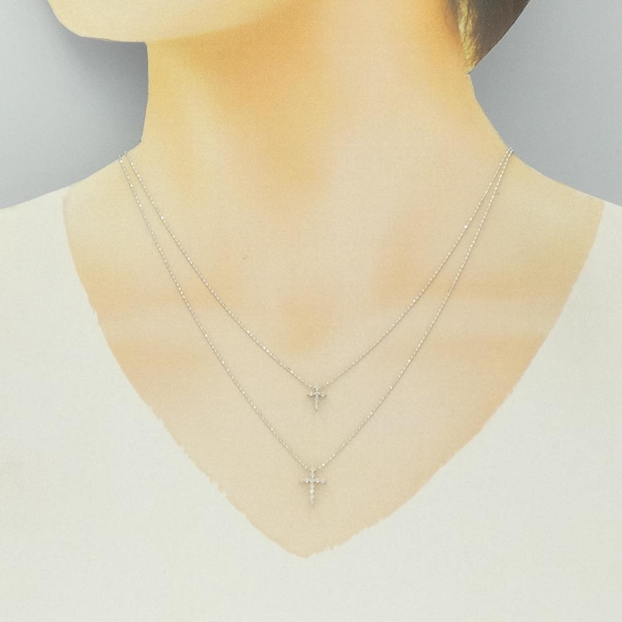 K18WG クロス ダイヤモンド ネックレス 0.07CT