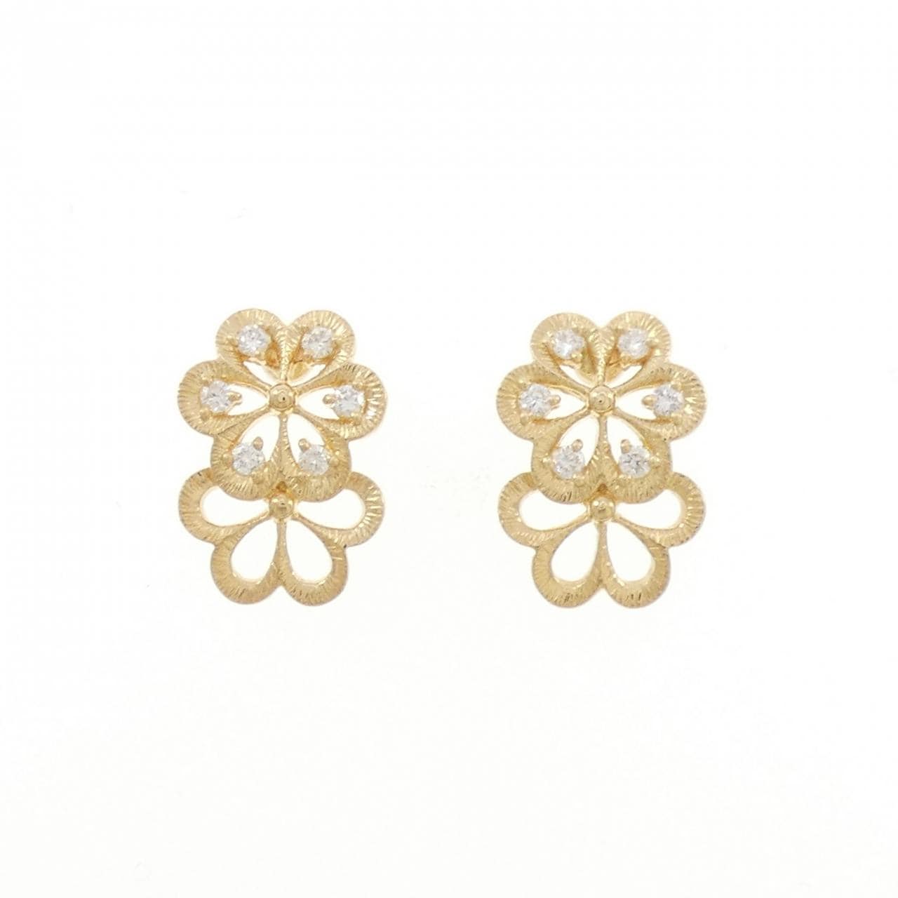 K18YG フラワー ダイヤモンド ピアス 0.16CT