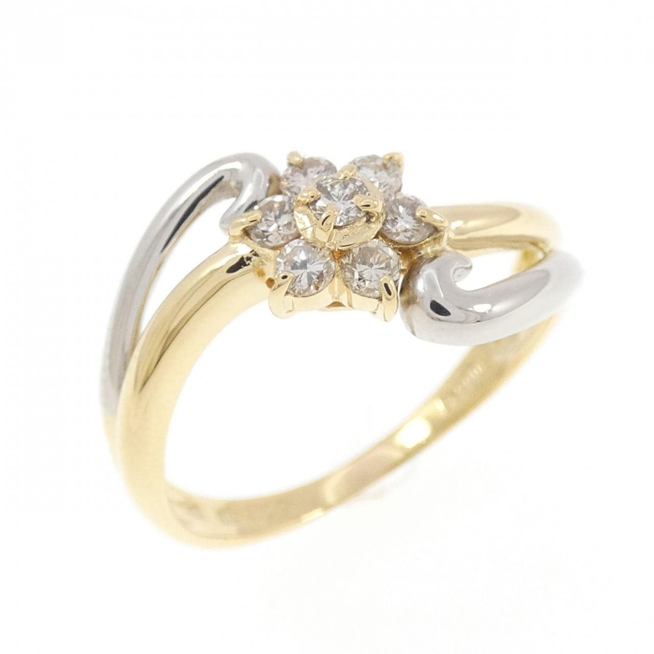 K18YG/PT900 フラワー ダイヤモンド リング 0.22CT