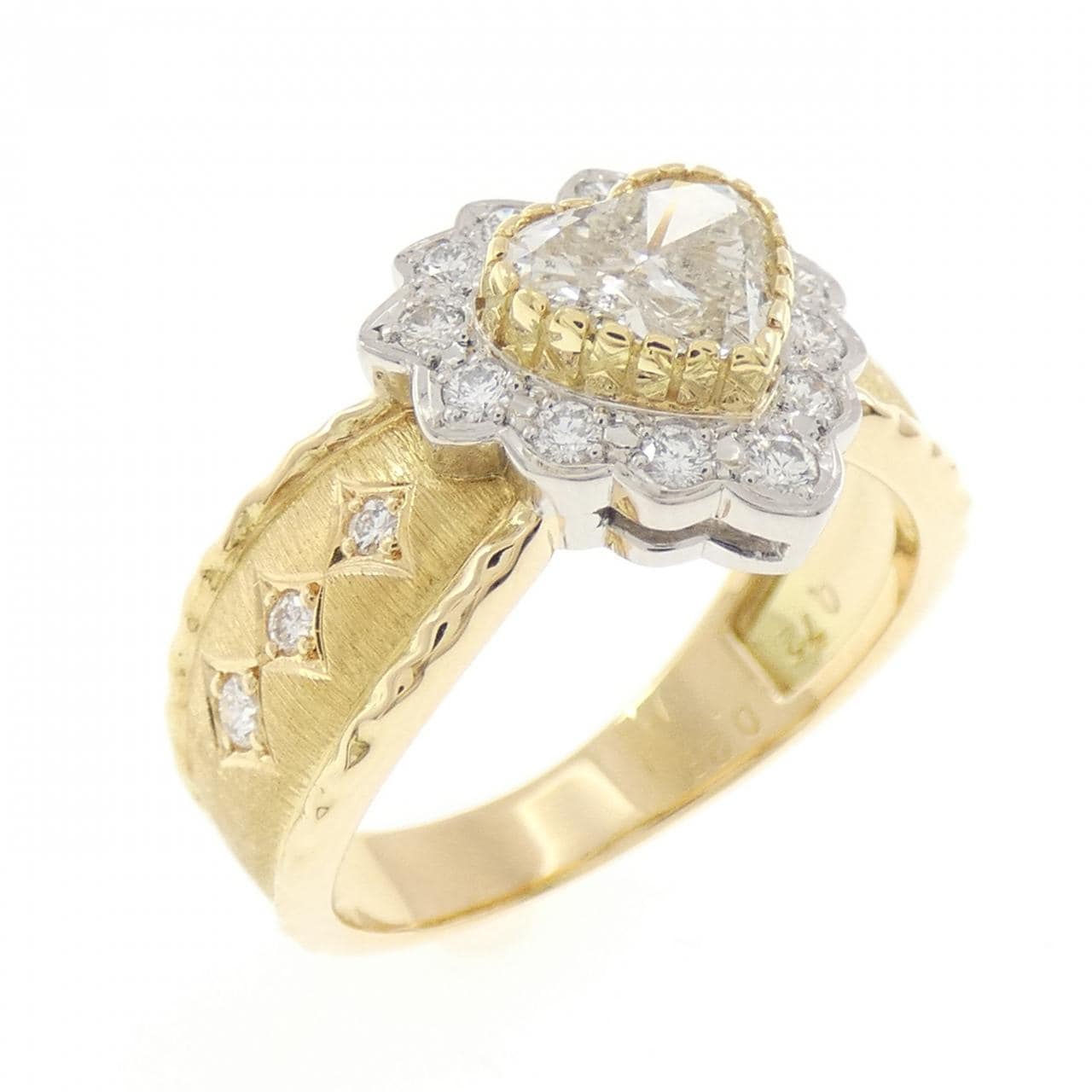 K18YG/PT900 ハート ダイヤモンド リング 0.72CT