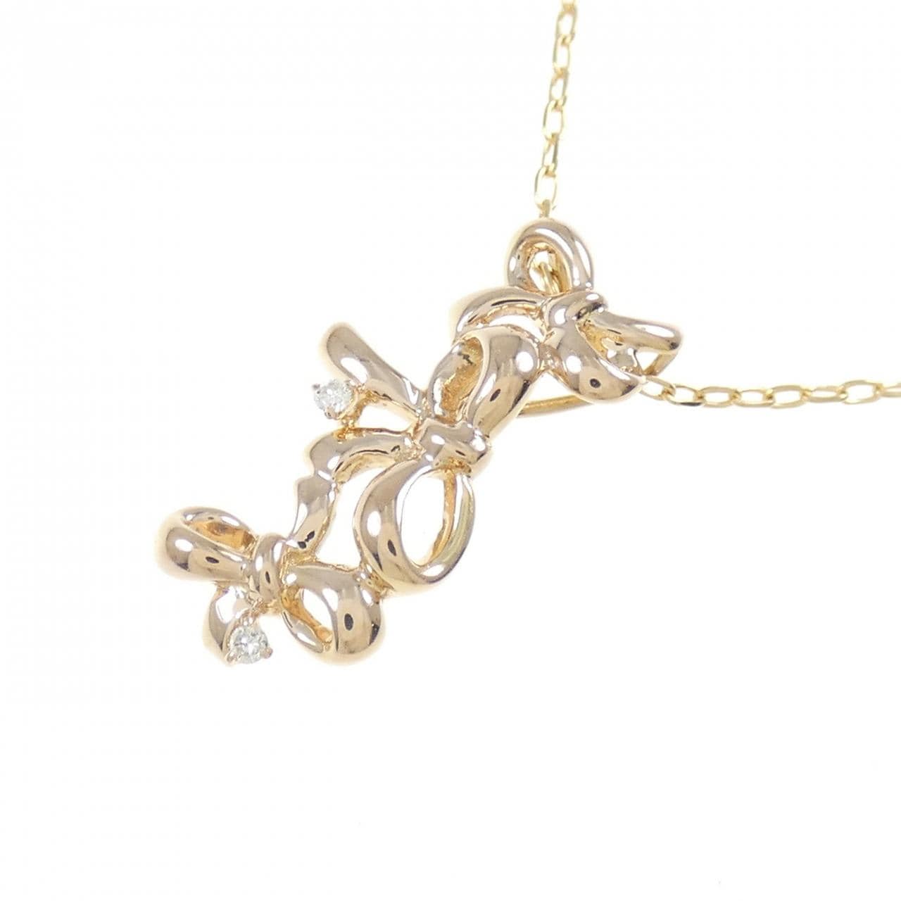 K18PG リボン ダイヤモンド ネックレス 0.01CT