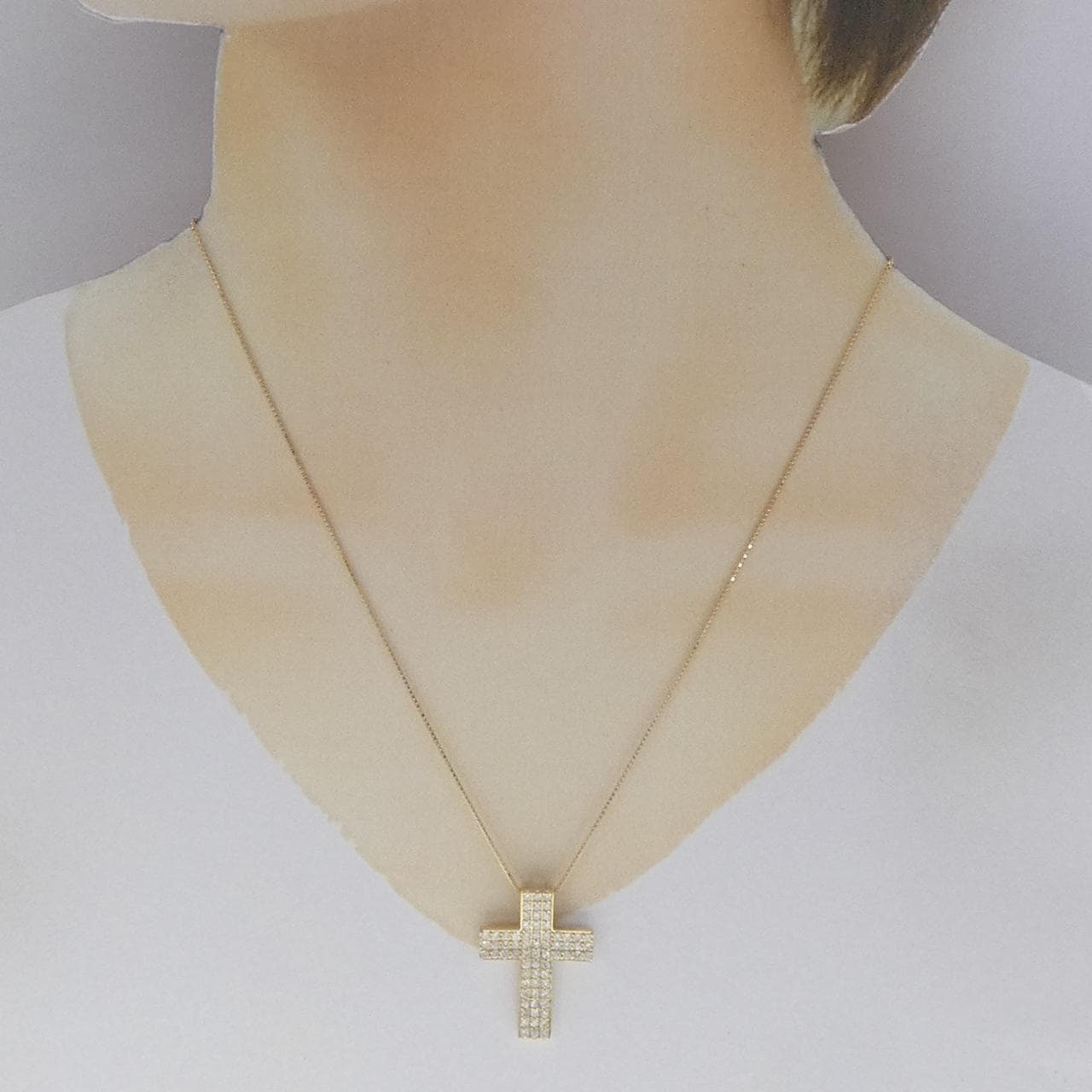 K18YG クロス ダイヤモンド パヴェ ダイヤモンド ネックレス 1.15CT