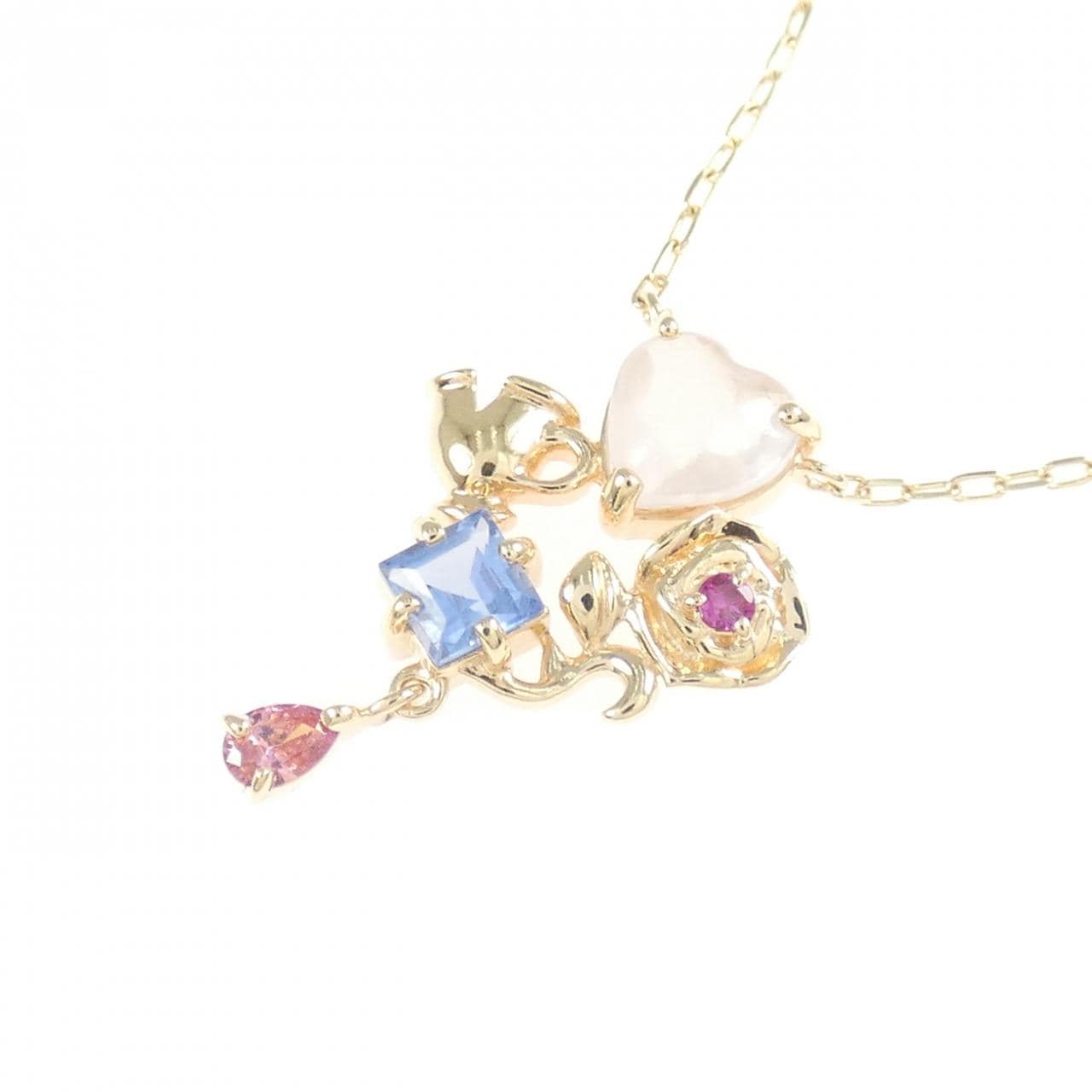 K10YG ハート カラーストーン ネックレス