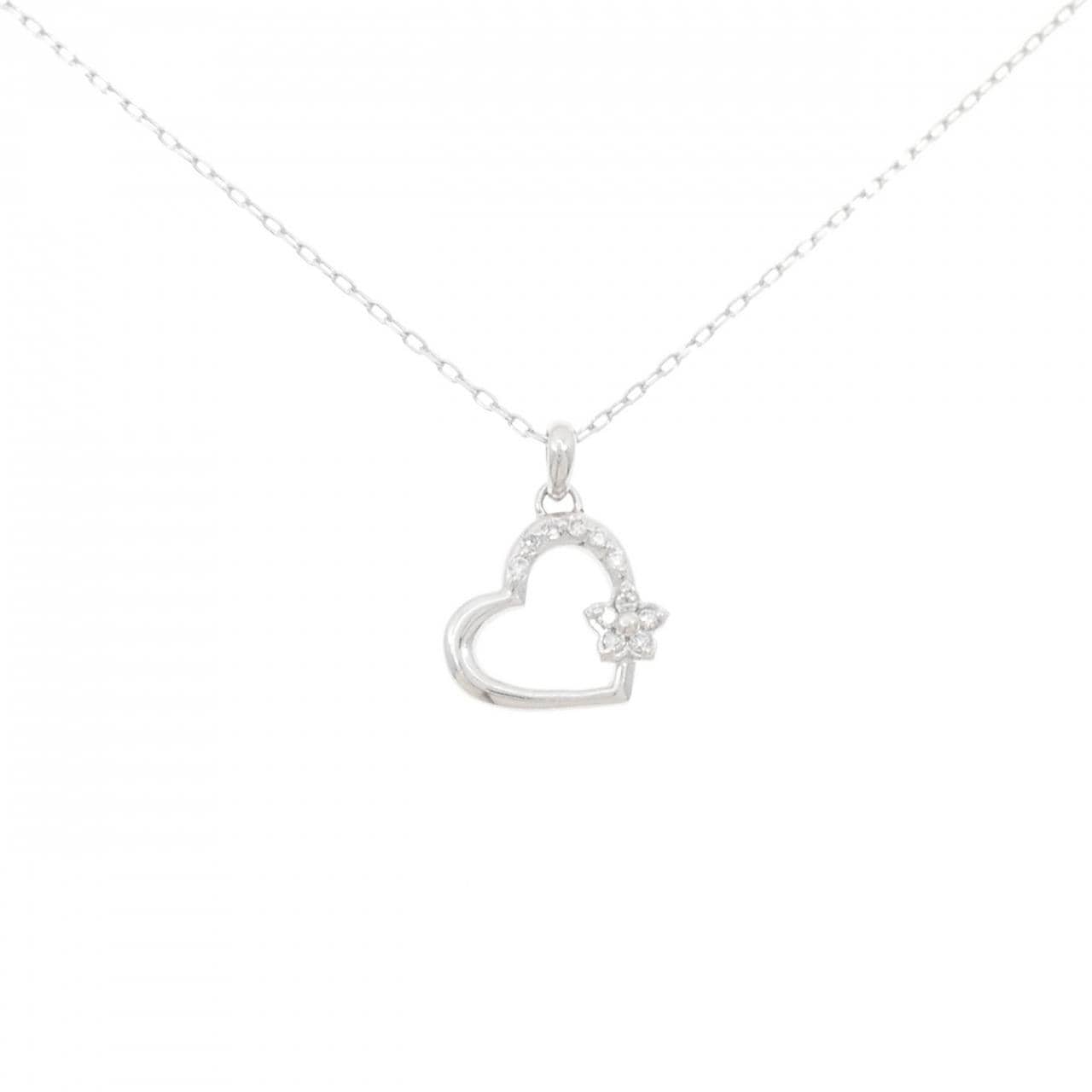 K18WG ハート×フラワー ダイヤモンド ネックレス 0.07CT