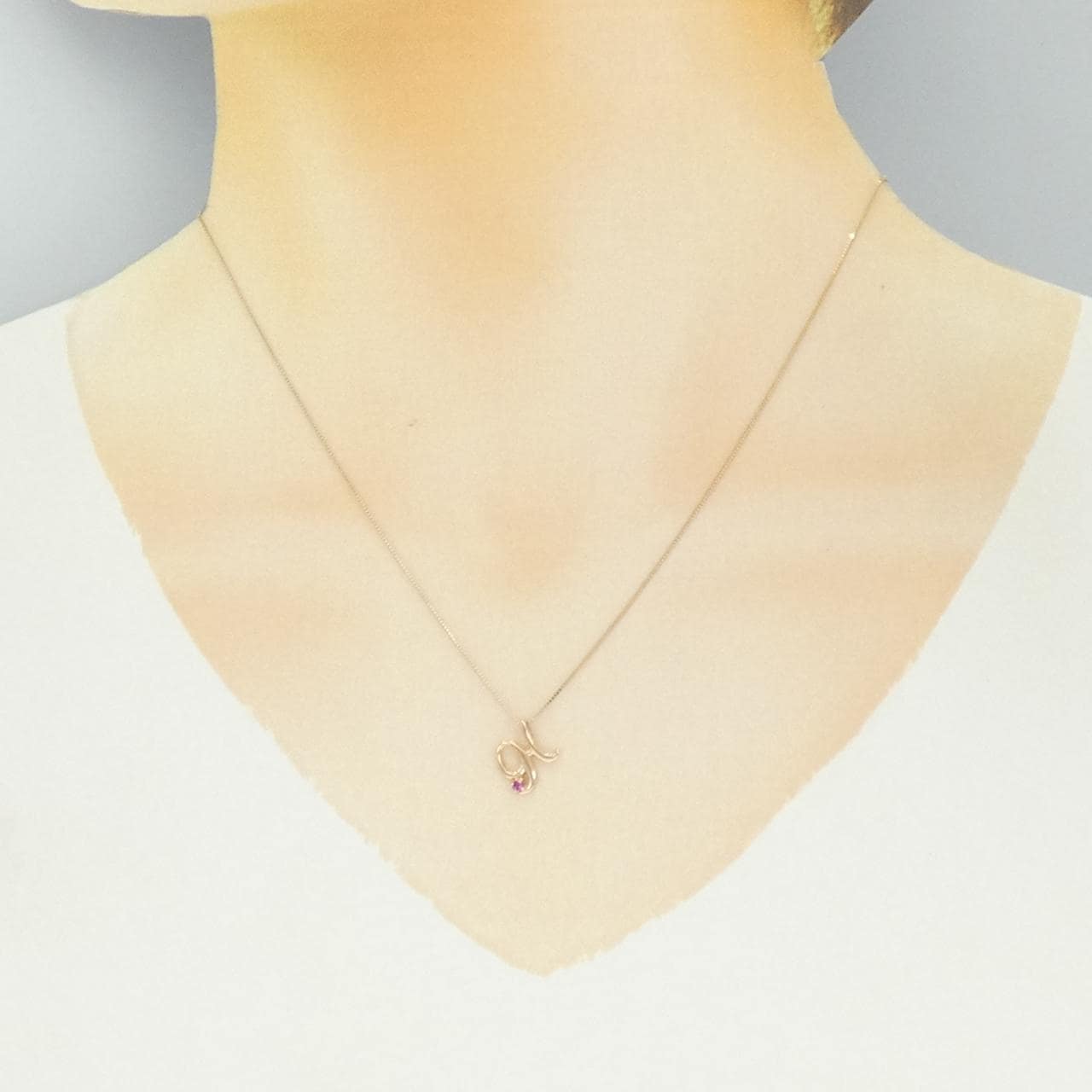 K10PG イニシャルH ルビー ネックレス