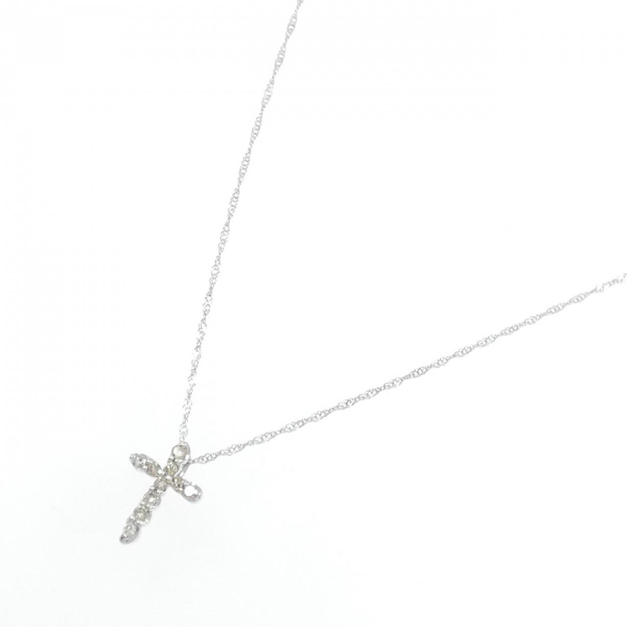 K14WG クロス ダイヤモンド ネックレス 0.15CT