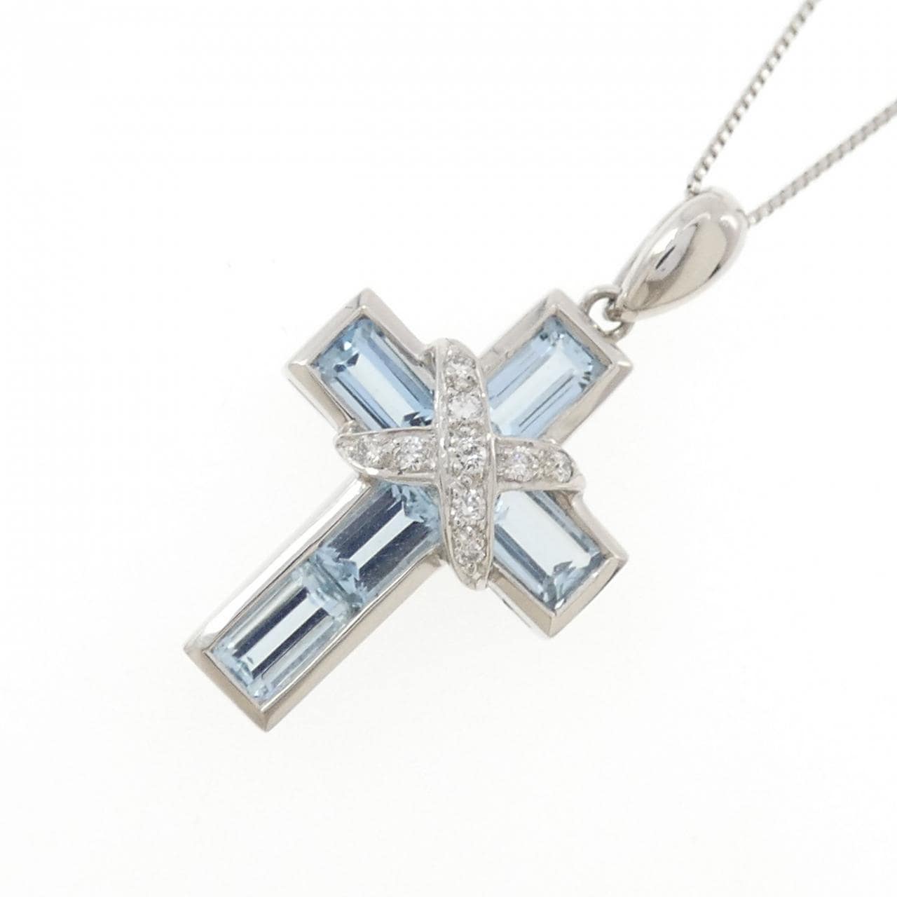 PT900/PT850 クロス アクアマリン ネックレス 1.53CT