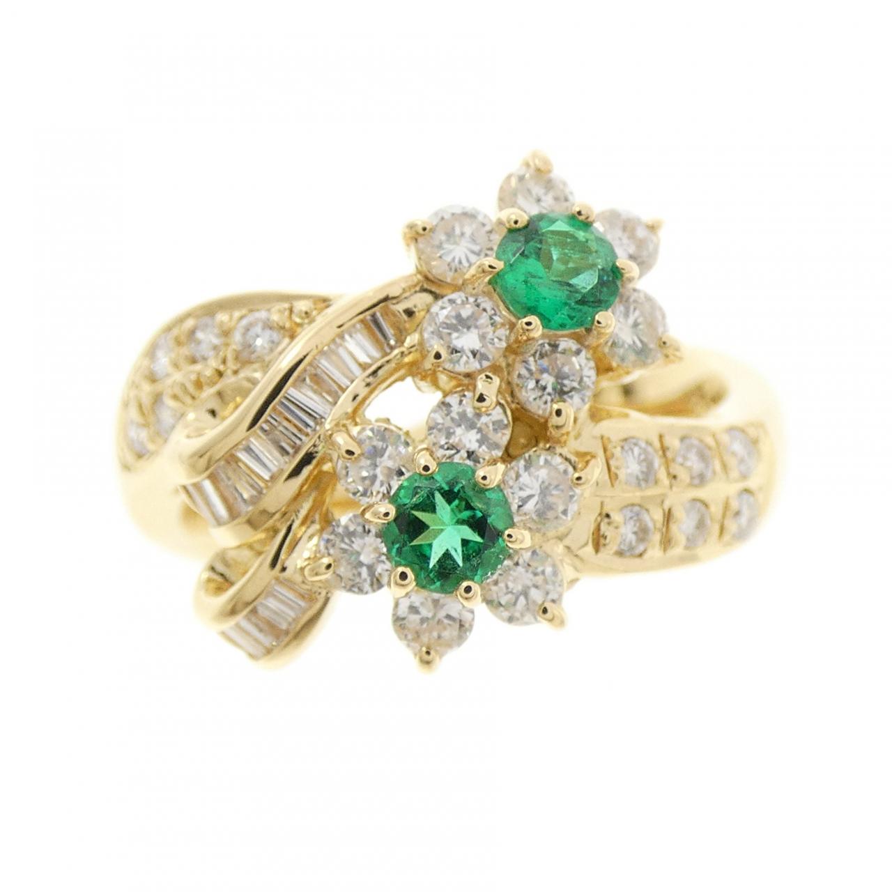 K18YG フラワー エメラルド リング 0.21CT