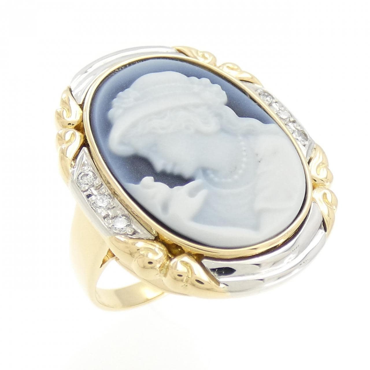 K18YG/PT Agate Cameo Ring