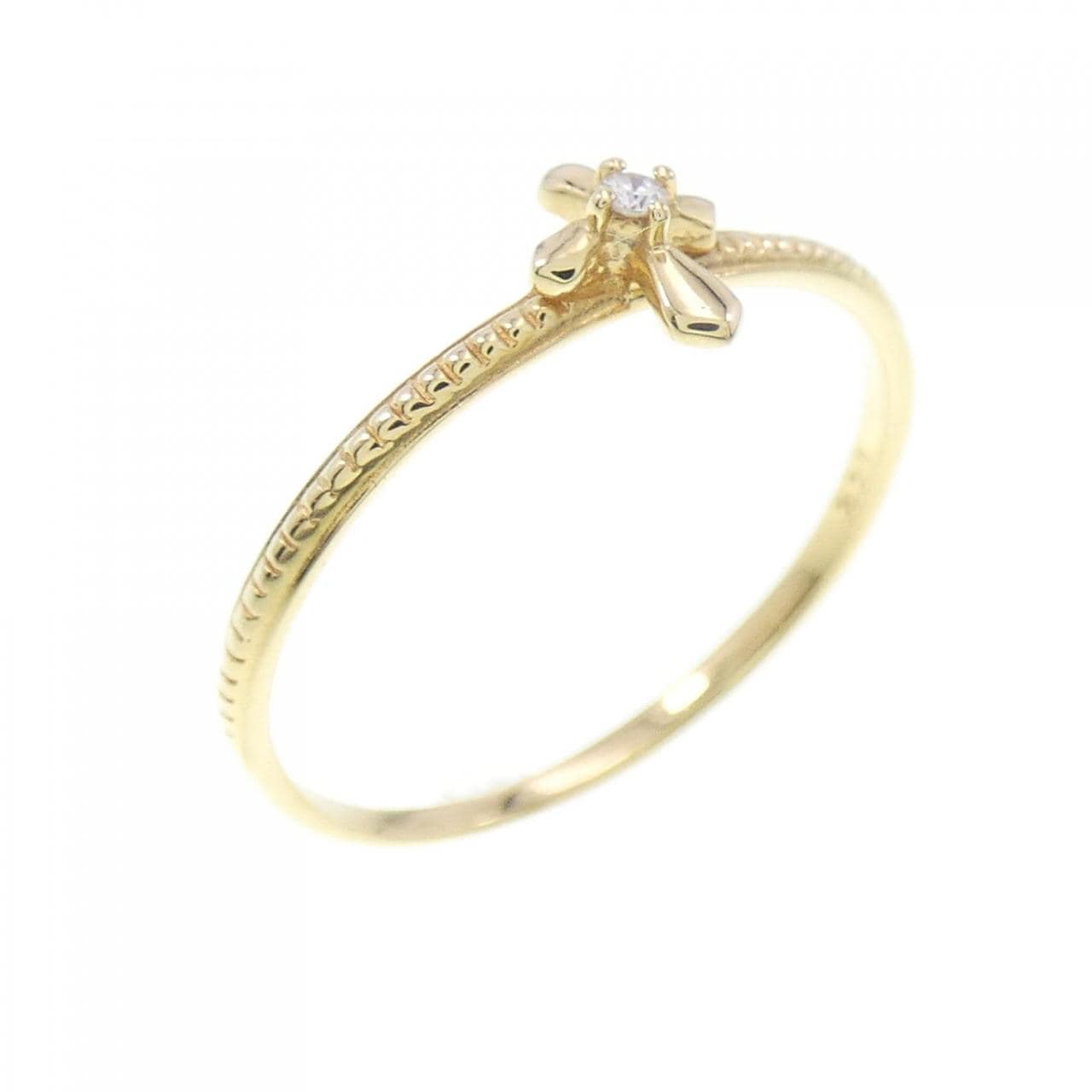 [BRAND NEW] K18YG Solitaire Cross Diamond Ring 0.01CT