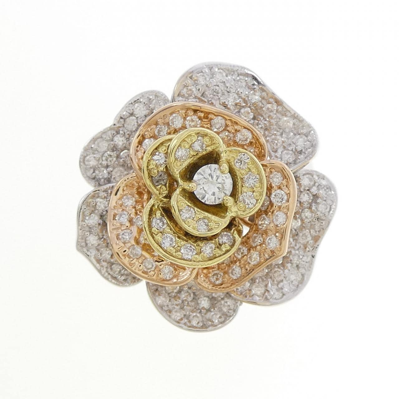 K18スリーカラー フラワー ダイヤモンド リング 0.81CT