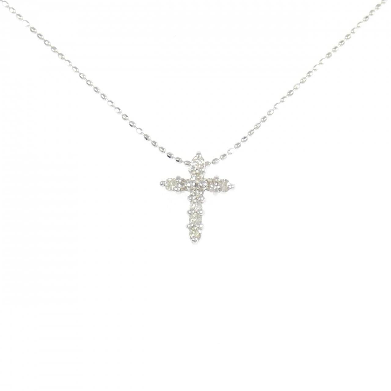 K18WG/750WG クロス ダイヤモンド ネックレス 0.15CT