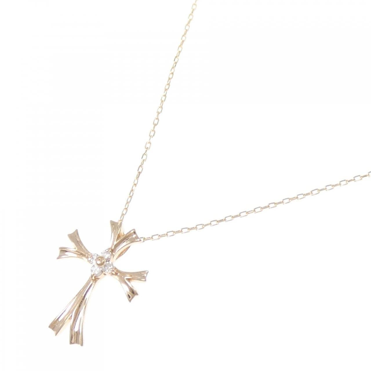 K10PG クロス ダイヤモンド ネックレス 0.02CT