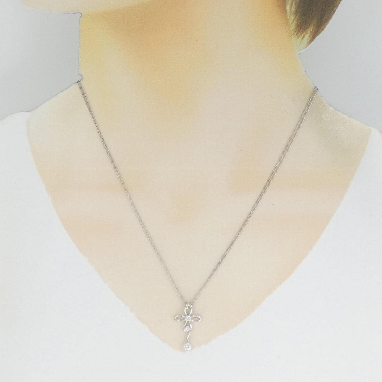 PT/K18WG フラワー ダイヤモンド ネックレス 0.25CT