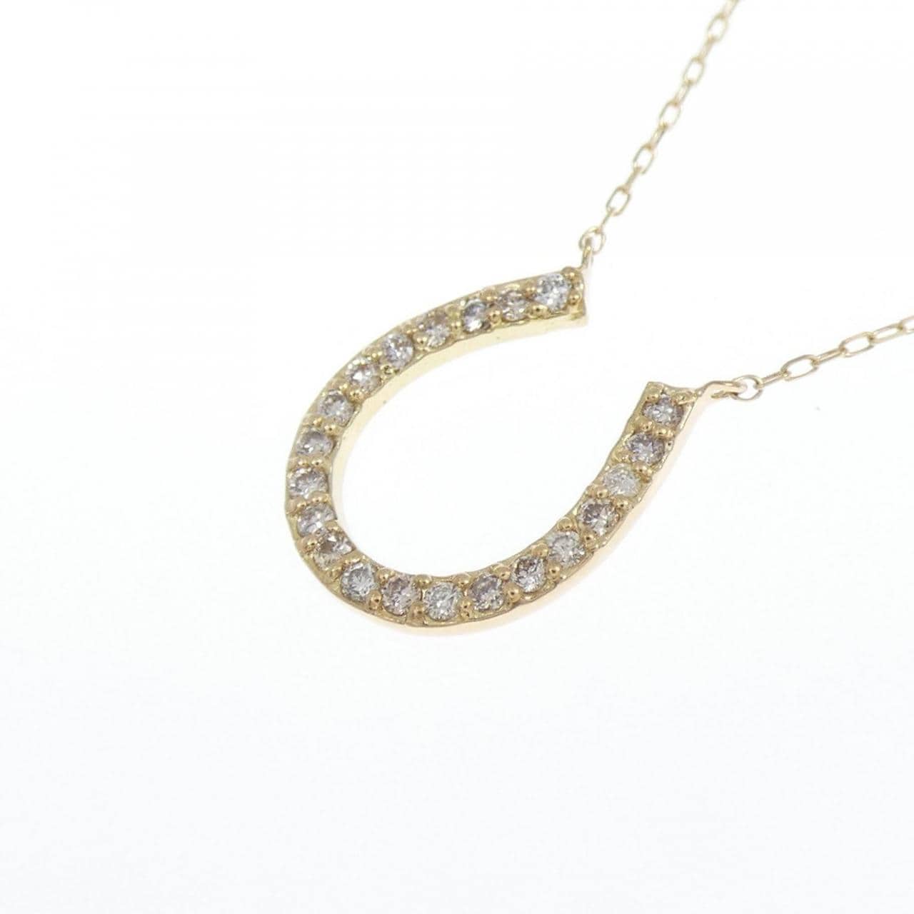 [BRAND NEW] K18YG Horseshoe Diamond Necklace 0.10CT