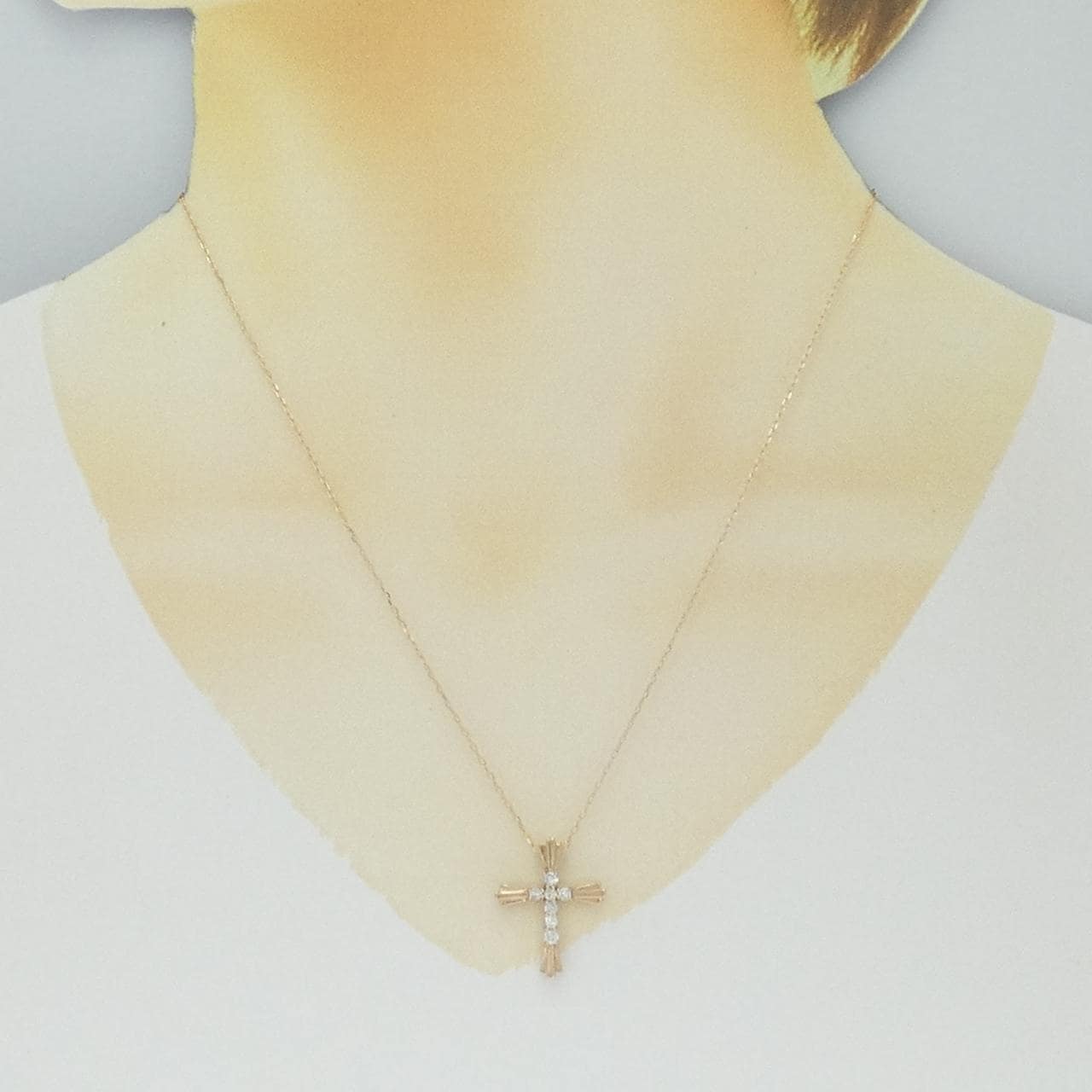 K18PG cross Diamond necklace 0.30CT