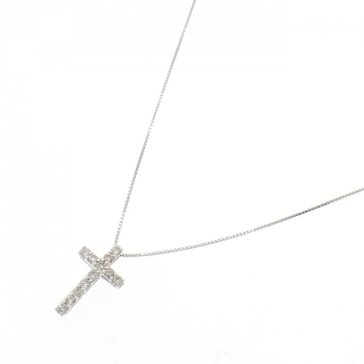 K14WG/K10WG クロス ダイヤモンド ネックレス 0.20CT