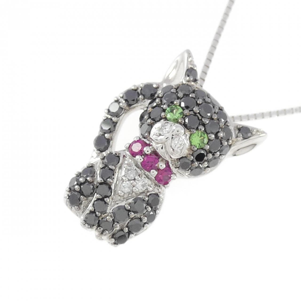 K18WG/K18BG Cat Color Stone Necklace