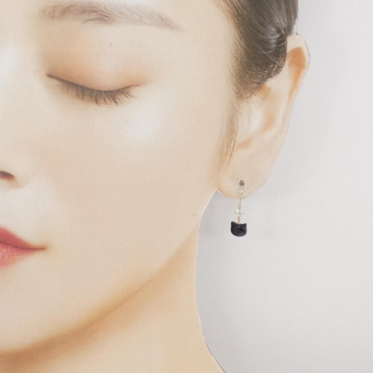 【新品】K10YG キャット オニキス ピアス