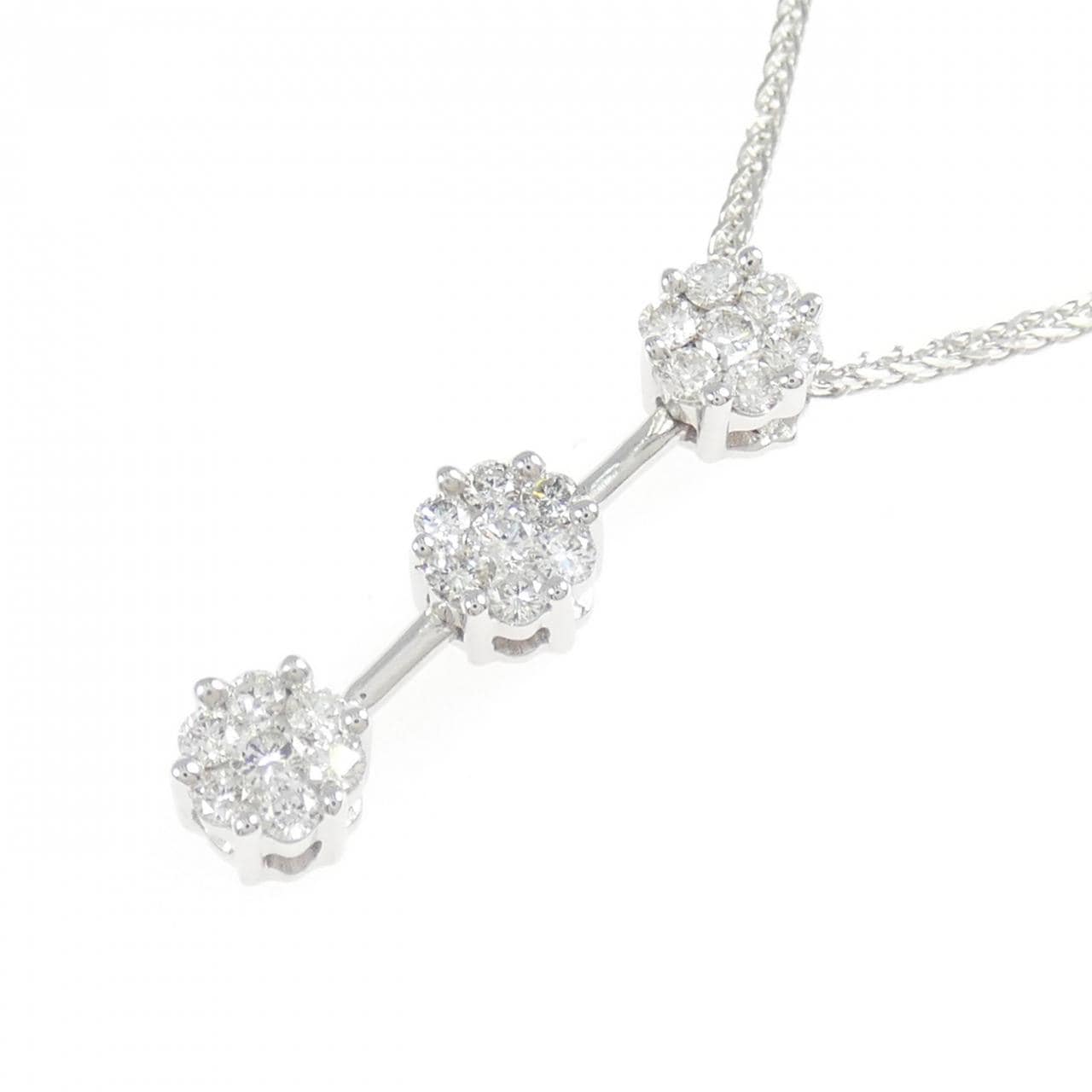 K18WG フラワー ダイヤモンド ネックレス 0.50CT