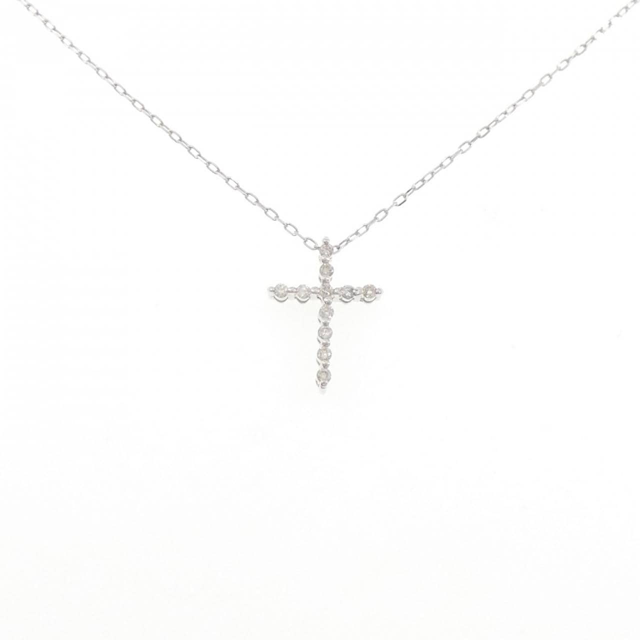 K18WG クロス ダイヤモンド ネックレス 0.15CT