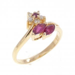 K18YG フラワー ルビー リング 0.33CT