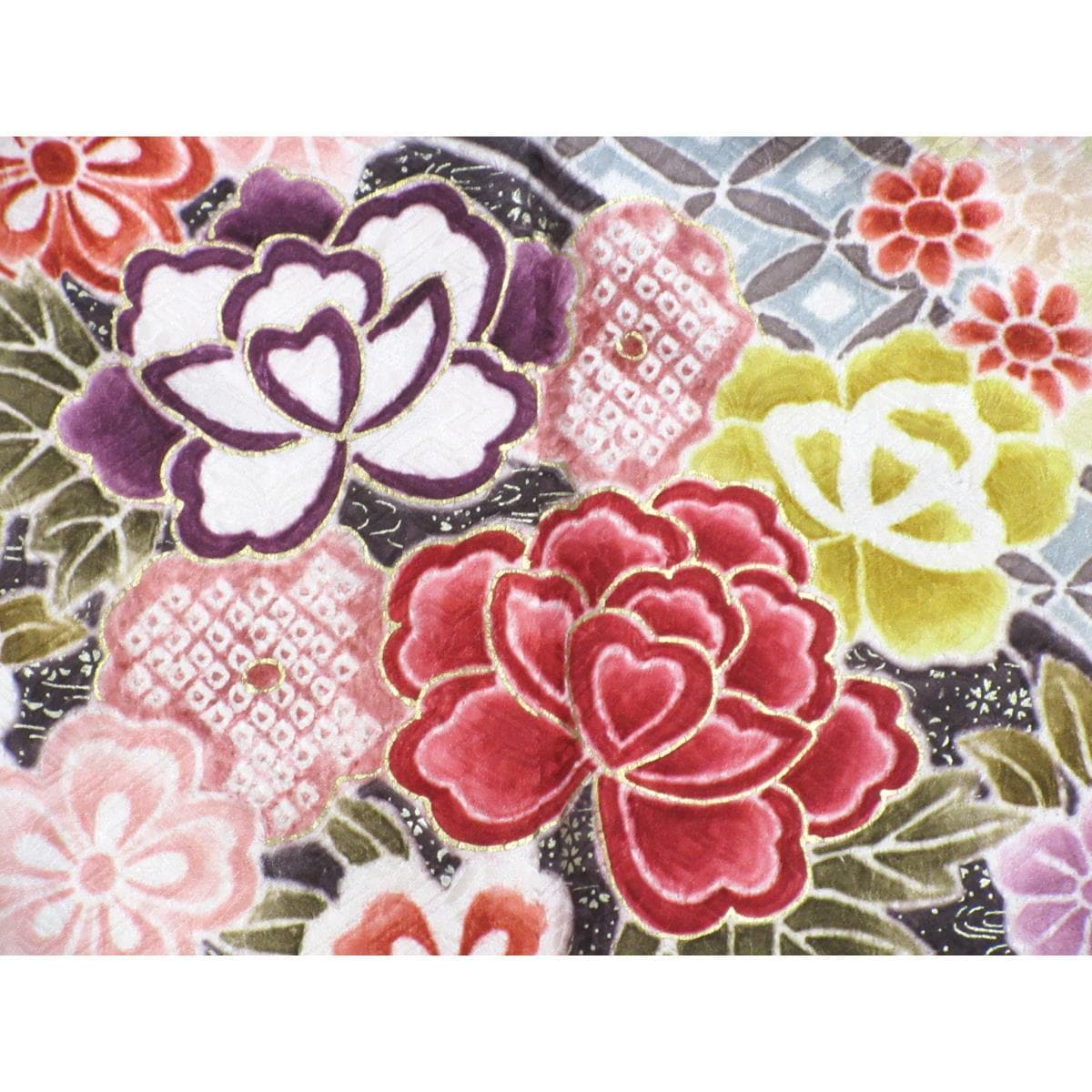 振袖　絞り加工　友禅金彩加工