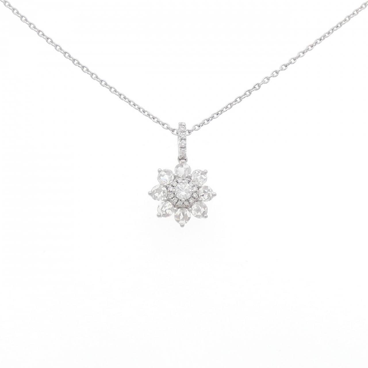 750WG/K18WG Flower Diamond Necklace 0.19CT