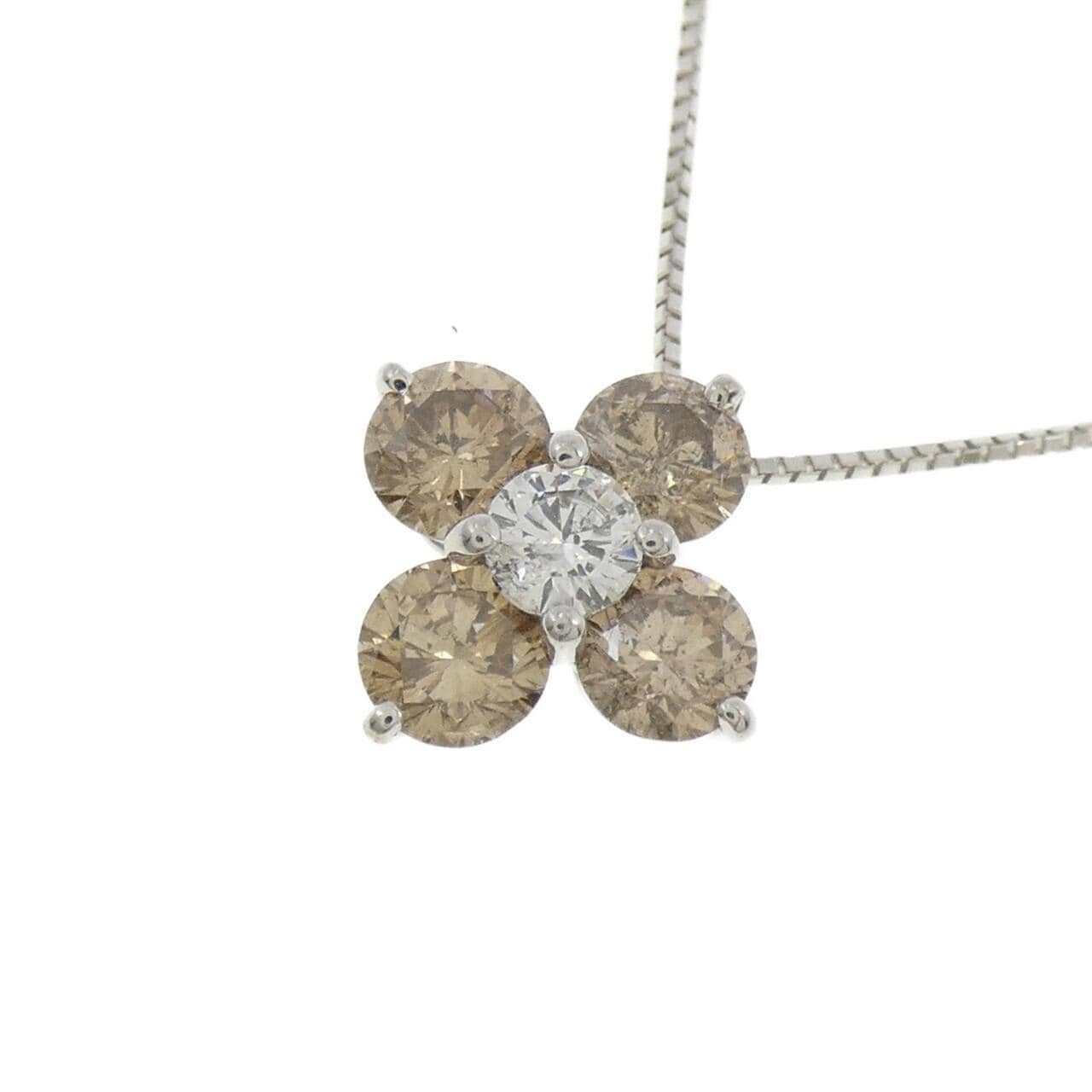 K18WG フラワー ダイヤモンド ネックレス 0.19CT