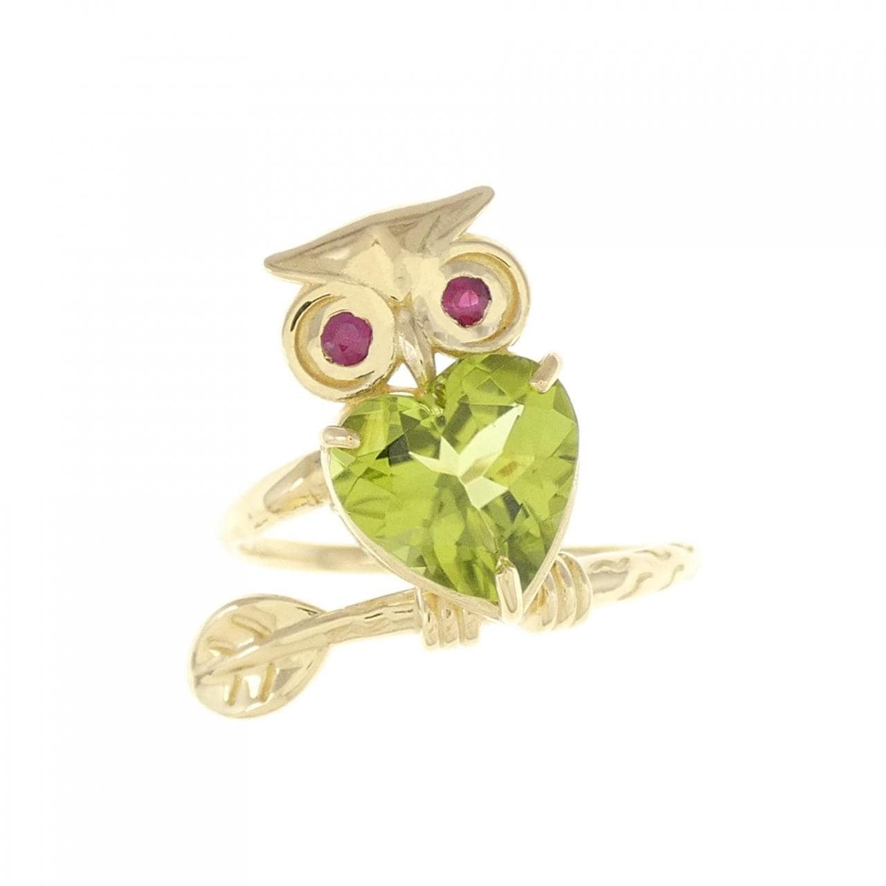 K18YG Owl x Heart Peridot Ring 1.50CT