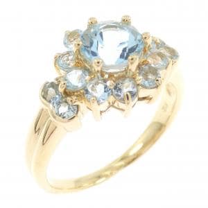 K18YG　フラワー ブルートパーズ リング