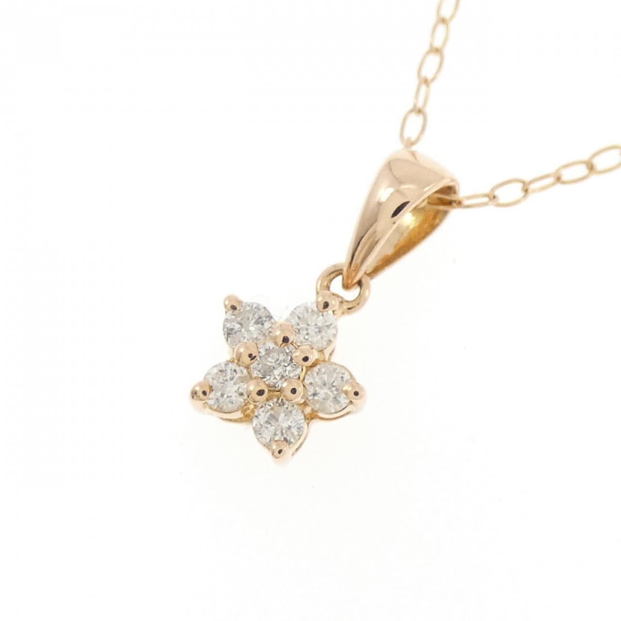 K18PG フラワー ダイヤモンド ネックレス 0.13CT