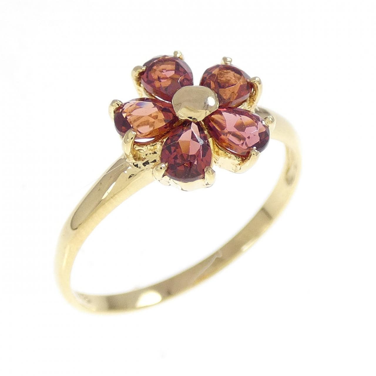 K18YG フラワー ガーネット リング