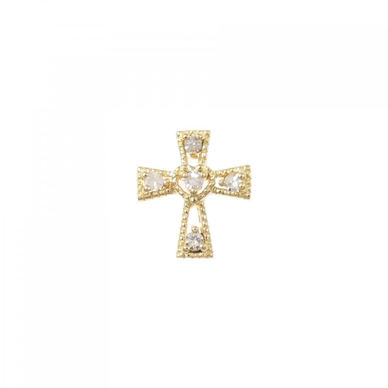 K18YG クロス ダイヤモンド ピアス 0.05CT 片耳
