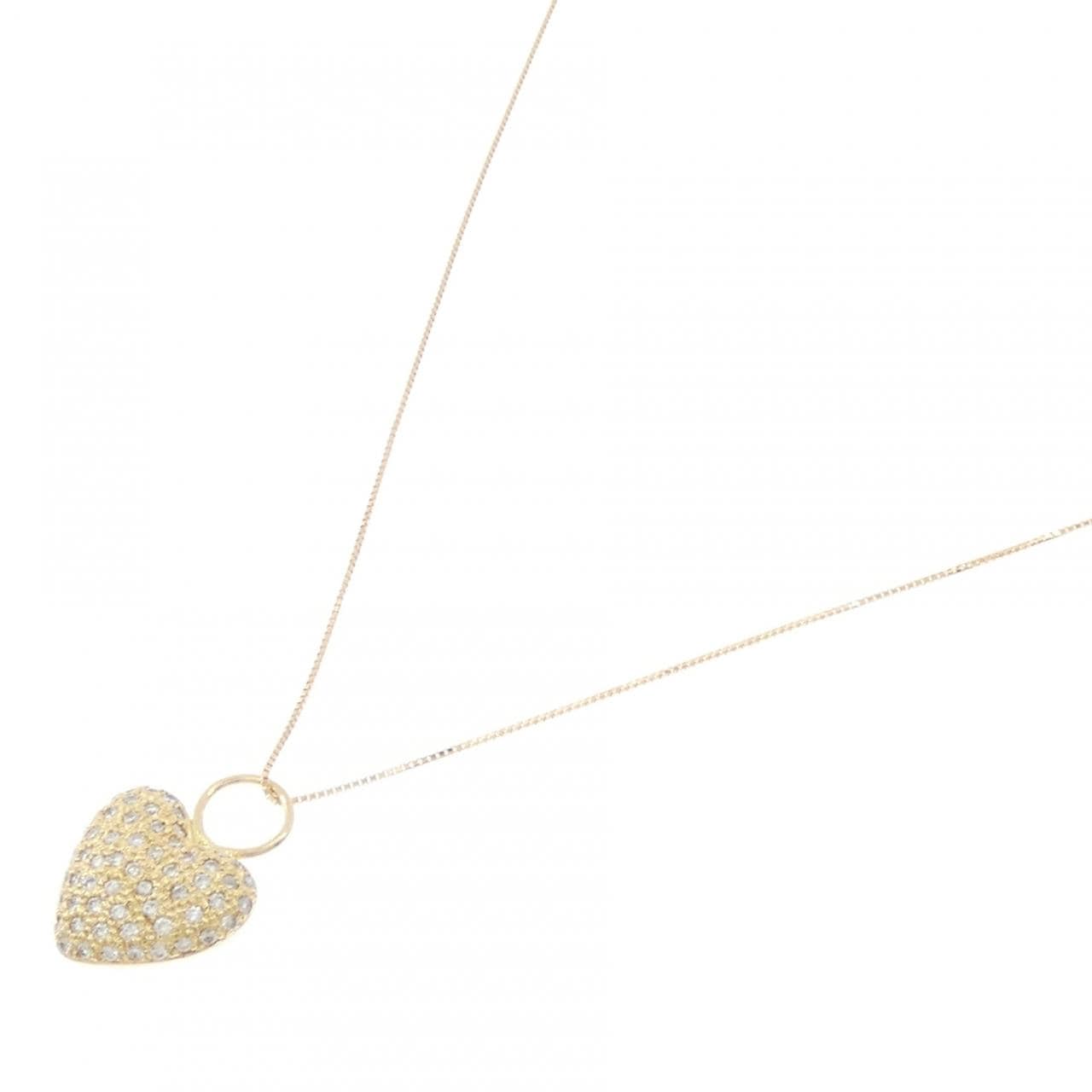 K18YG ハート パヴェ ダイヤモンド ネックレス 0.70CT