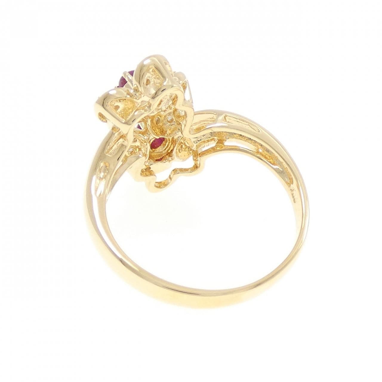 K18YG フラワー ルビー リング 0.20CT